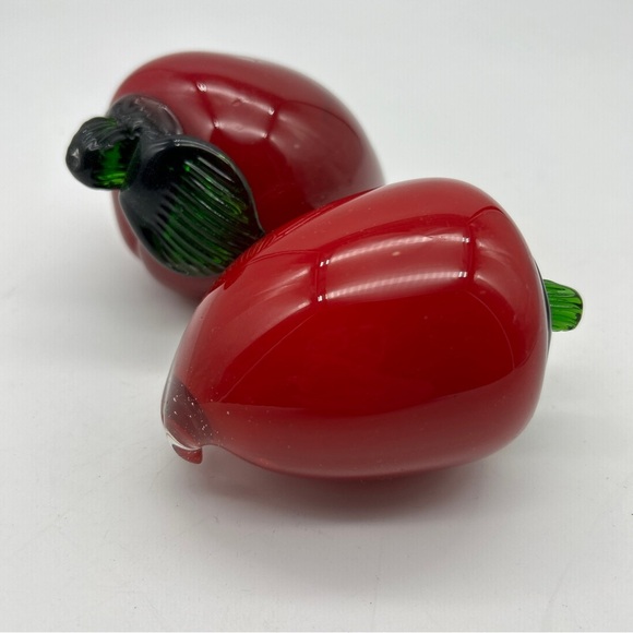 Set Of 2 Red Peppers Vintage Murano Style Art Glass Hand Blown Vegetable Fruit - Picture 12 of 13